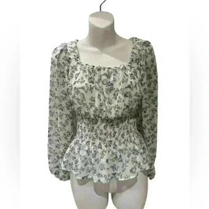 London Rose Chic Floral Smocked Blouse - Size Medium